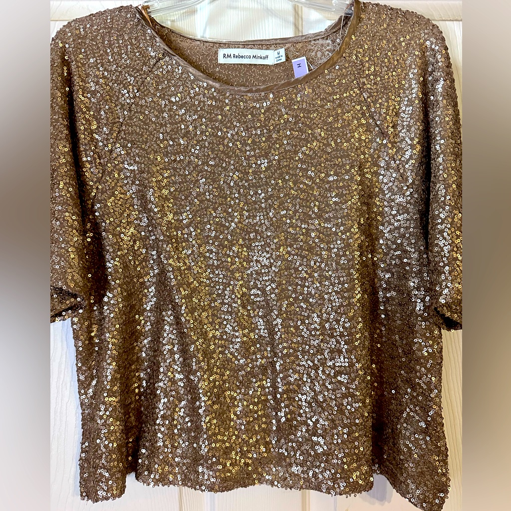 Nwt Rebecca Minkoff Party Whimsical Gold Sequins Women's Top Size M